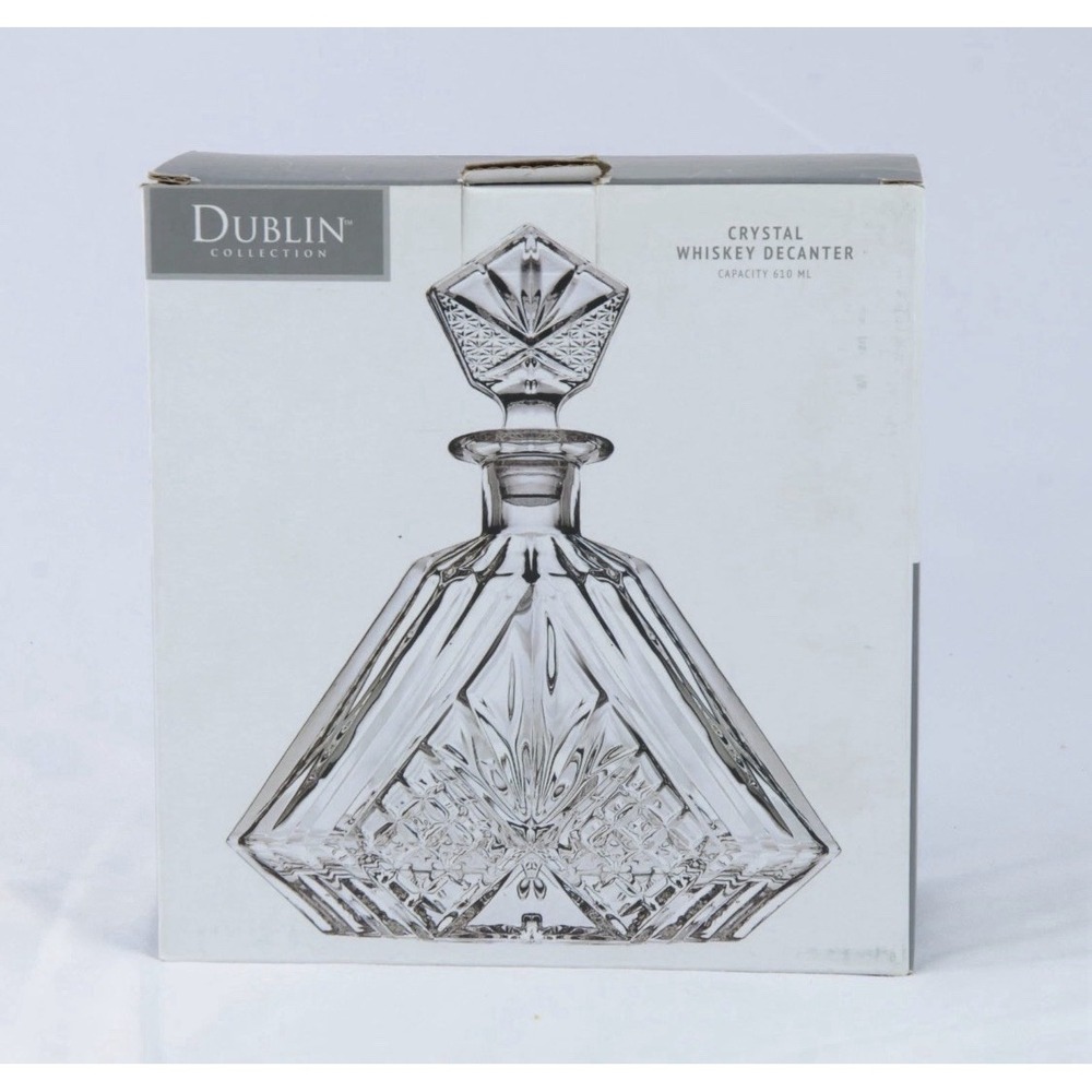 Godinger Dublin Crystal‎ Whiskey Decanter – Diamond Cut , Faceted Stopper